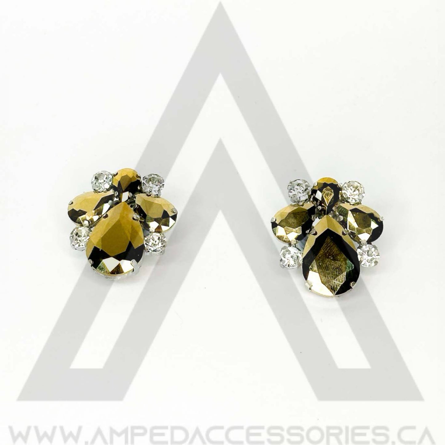 Brown, Champagne, Gold & Topaz Button Earrings