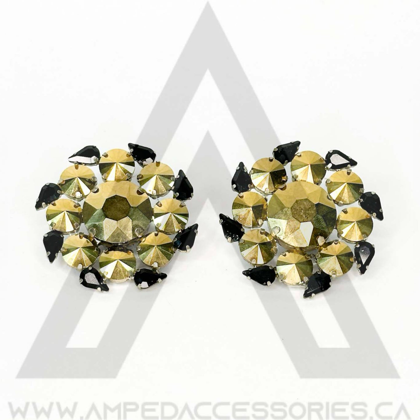Brown, Champagne, Gold & Topaz Button Earrings