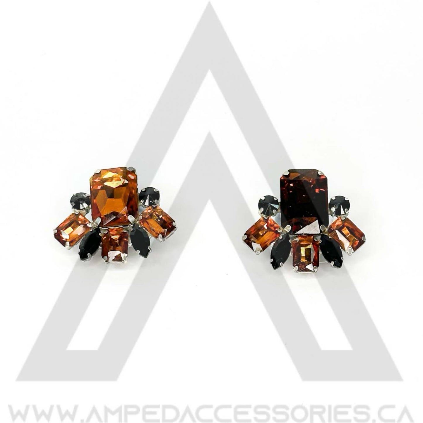 Brown, Champagne, Gold & Topaz Button Earrings