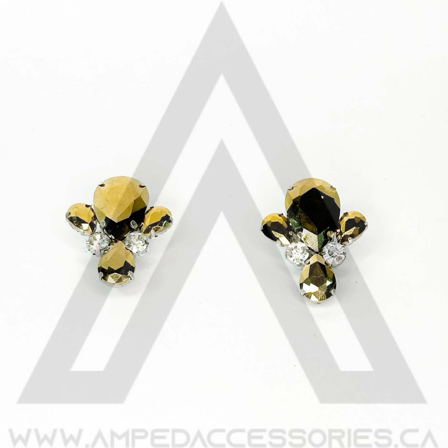 Brown, Champagne, Gold & Topaz Button Earrings